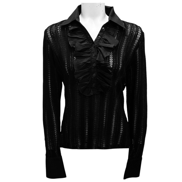ANNE FONTAINE BLACK RUFFLED AMELIE BLOUSE - Picture 1 of 4